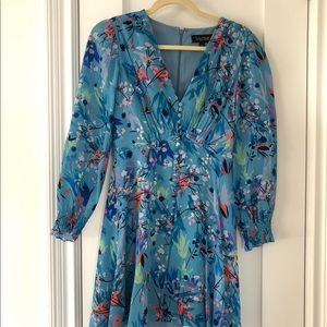 Saloni blue floral mini dress